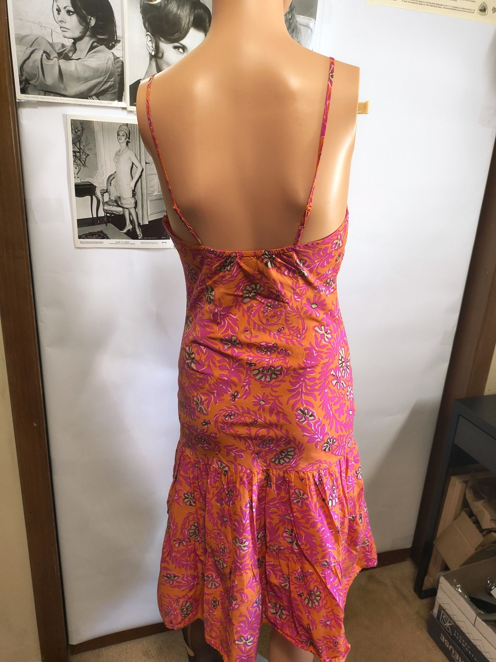 GAP Y2K 2006 Pink Orange Floral Drop Waist Dress Size 2 - Picture 3 of 13